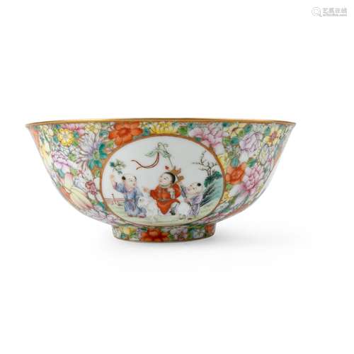 FAMILLE ROSE 'MILLEFLEUR' AND 'BOYS AT PLAY' BOWL QIANLONG M...