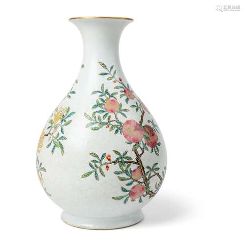 FAMILLE ROSE SGRAFFITO-GROUND 'FRUITS' VASE, YUHUCHUNPING QI...