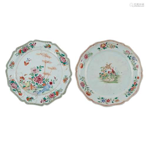 TWO FAMILLE ROSE FOLIATED PLATES QING DYNASTY, 18TH CENTURY