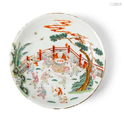 FAMILLE ROSE 'BOYS AT PLAY' PLATE QING DYNASTY, QIANLONG MAR...