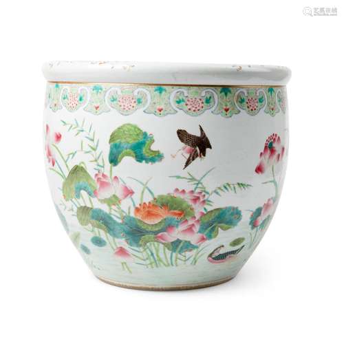 LARGE FAMILLE ROSE 'LOTUS POND' BASIN QING DYNASTY, 19TH CEN...