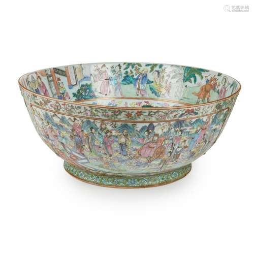 MASSIVE FAMILLE ROSE 'IMMORTALS' PUNCH BOWL QING DYNASTY, 18...