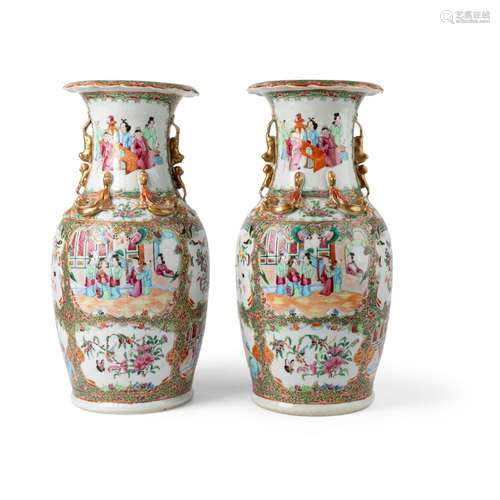 PAIR OF CANTON FAMILLE ROSE VASES QING DYNASTY, 19TH CENTURY