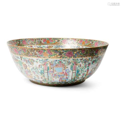 MASSIVE CANTON FAMILLE ROSE PUNCH BOWL QING DYNASTY, 19TH CE...