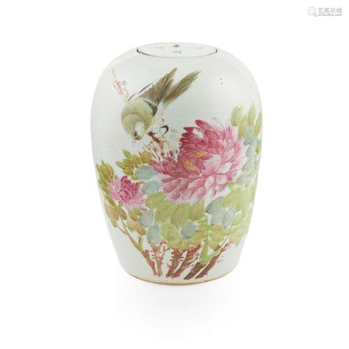 QIANJIANG ENAMELLED 'BIRD AND PEONY' JAR AND COVER LATE QING...