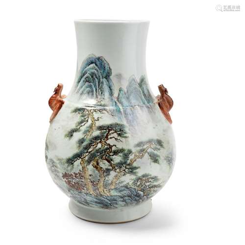 FAMILLE ROSE 'WATERFALL' VASE 20TH CENTURY