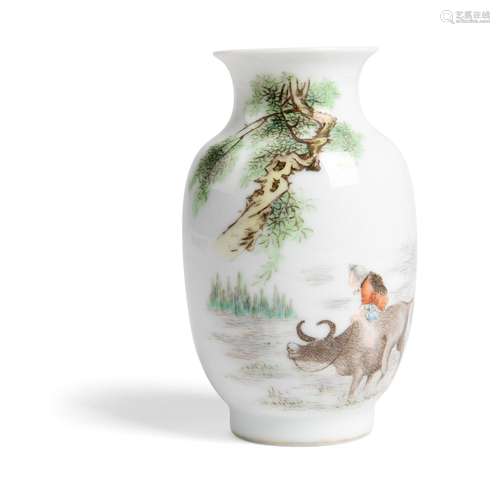 FAMILLE ROSE 'BUFFALO AND BOY' VASE 20TH CENTURY