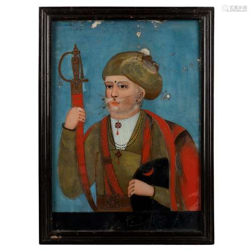 A REVERSE GLASS PAINTING DEPICTING A SIKH RULER INDIA, 19TH ...