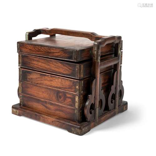 HUANGHUALI FOUR-TIERED PICNIC BOX WITH HANDLE QING DYNASTY, ...