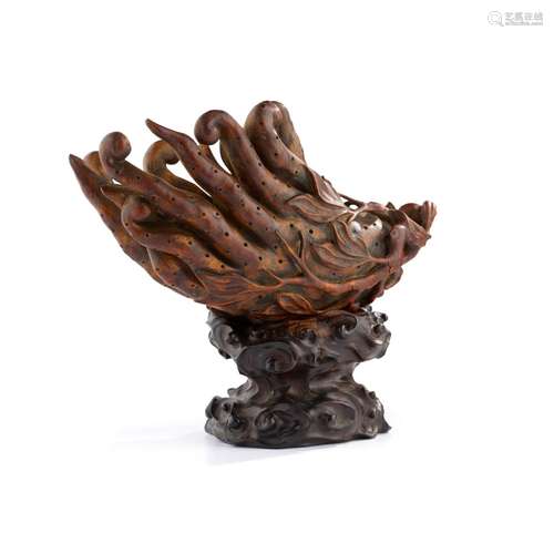 BAMBOO-ROOT CARVING OF A FINGER CITRON QING DYNASTY, 19TH CE...