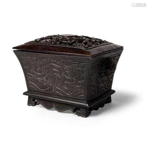 BRONZE 'SEA CREATURES' RECTANGULAR INCENSE BURNER QING DYNAS...