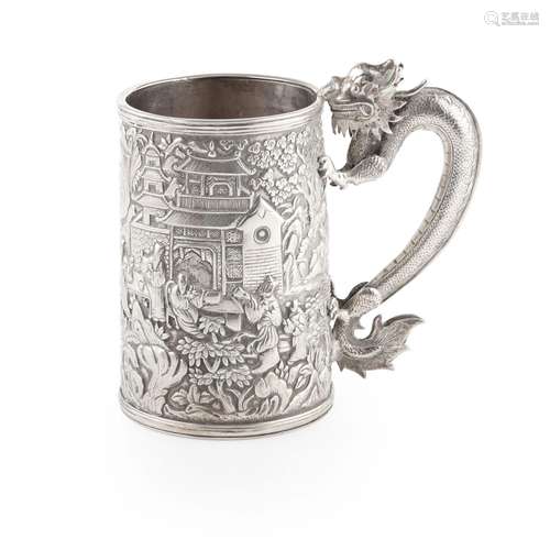 CHINESE EXPORT SILVER TANKARD QING DYNASTY, CHENG JI, CANTON...