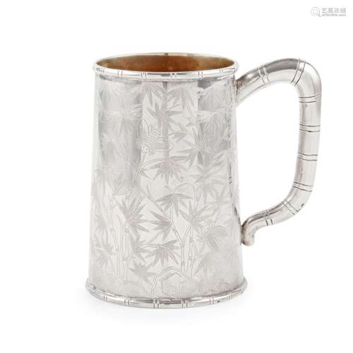 CHINESE EXPORT SILVER 'BAMBOO' TANKARD QING DYNASTY, LEE CHI...