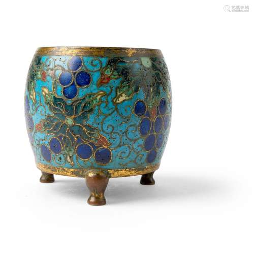 CLOISONNÉ ENAMEL 'GRAPES' TRIPOD INCENSE BURNER LATE MING-EA...