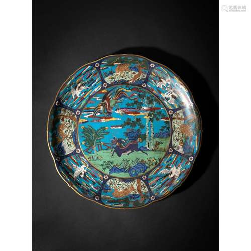 LARGE CLOISONNÉ ENAMEL FOLIATE CHARGER QING DYNASTY, 18TH-19...