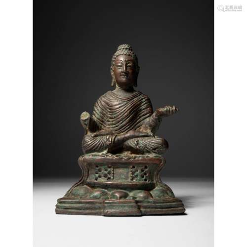 COPPER ALLOY FIGURE OF SHAKYAMUNI SWAT VALLEY, 8TH CENTURY