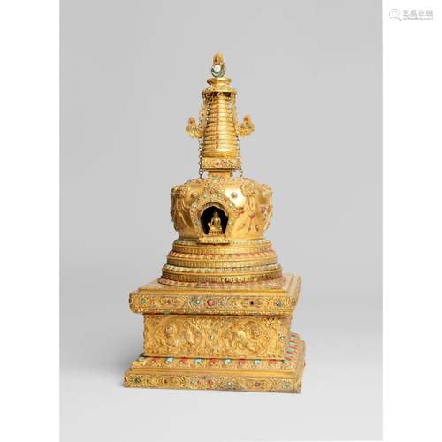 LARGE GILT BRONZE STUPA 19TH-20TH CENTURY