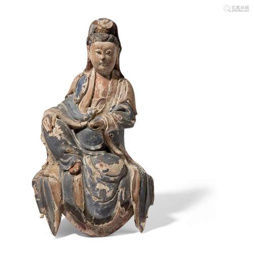 WOODEN SCULPTURE OF WATER-AND-MOON GUANYIN QING DYNASTY, 17T...