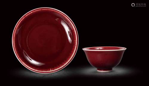 曉芳窯 紅釉碗盤組