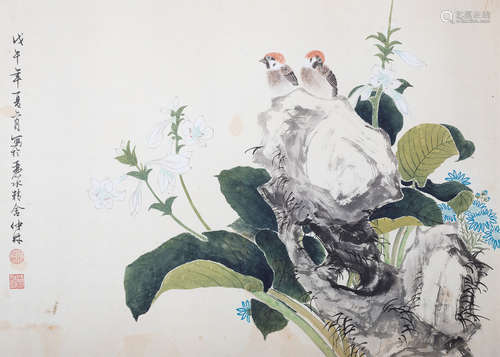 喻仲林(1925~1985) 花鳥 紙本 鏡片