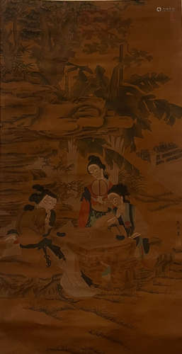 Chinese Four Ladies Painting Silk Scroll, Tang Yin Mark