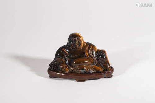 Carved Tiger’S Eye Stone Figure of Maitreya