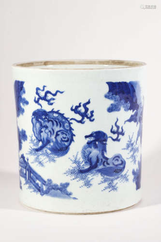 Blue and White Kylin Brush Pot