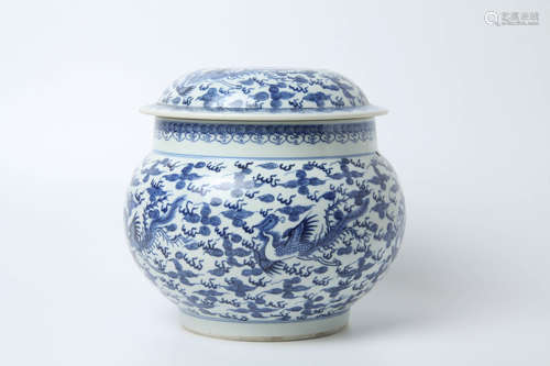 Blue and White Porridge Jar and Cover