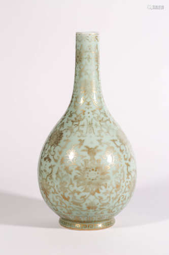 Celadon-Green Glaze Gilt-Inlaid Bottle Vase