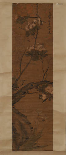 Chinese Flower and Bird Painting Scroll, Ren Bonian Mark