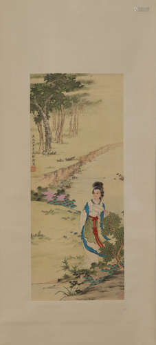 Chinese Lady  Painting Scroll, Xu Cao Mark