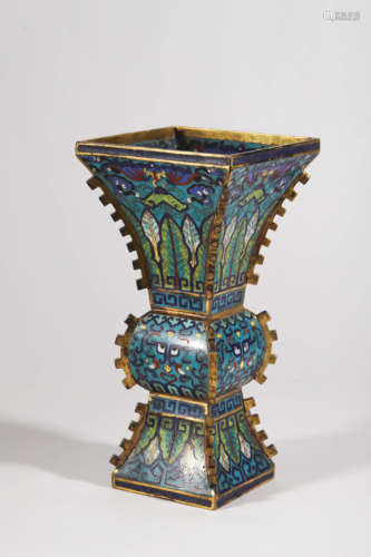 Cloisonne Enamel Beast-Face Square Beaker Vase