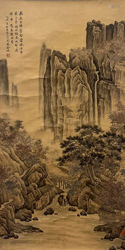 Chinese Figure and Landscape Painting Scroll, Jin Cheng Mark