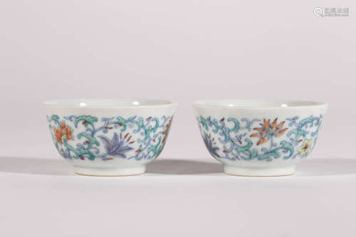 Pair of Doucai Glaze Cups