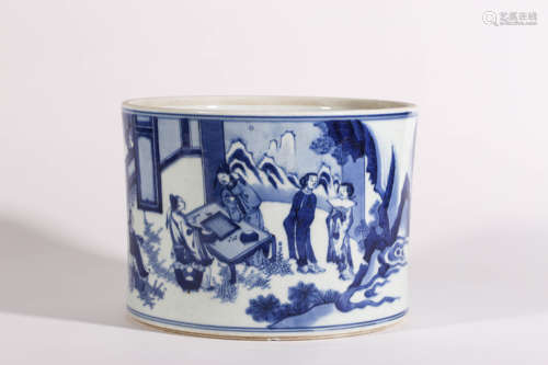 Blue and White Figure Brush Pot