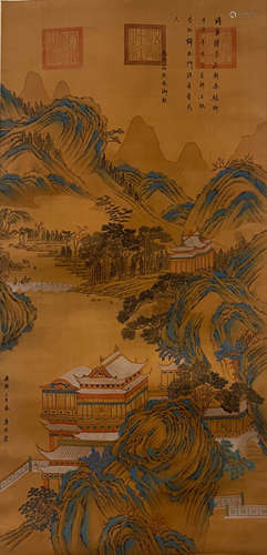 Chinese Landscape Painting Scroll, Tang Yin Mark