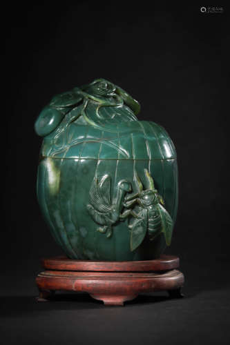 Carved Green Agate Figure of Mantis and Cicada