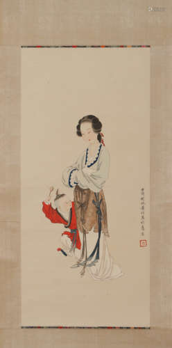 Chinese Figure Painting Scroll, Huang Jun Mark