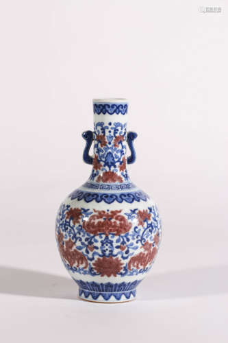 Underglazed-Blue and Copper-Red Glaze Double-Eared Vase