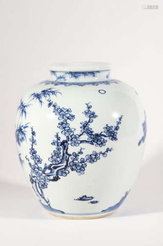 Blue and White Pine and Bamboo Jar