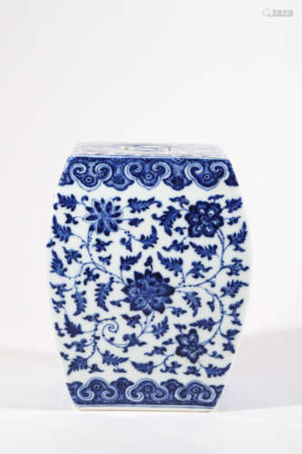 Blue and White Square Stool