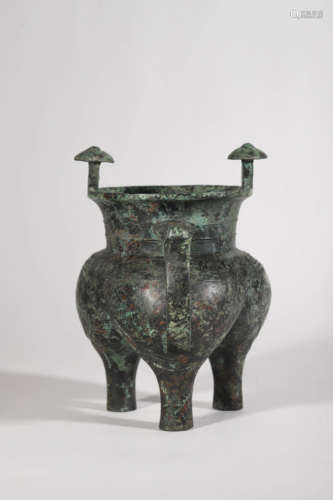 Inscribed Bronze Ritual Taotie Tripod Pot