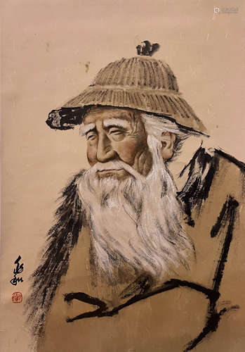 Chinese Figure Painting Scroll, Jiang Zhaohe Mark