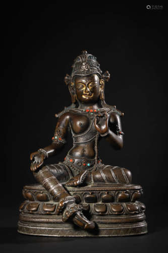 Silver Inlaid Bronze Figure of Shyamtar