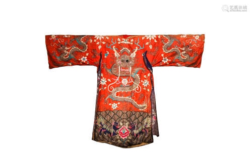 Embroidered Red Satin Imperial Robe