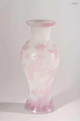Overlay Glassware Flower and Bird Vase