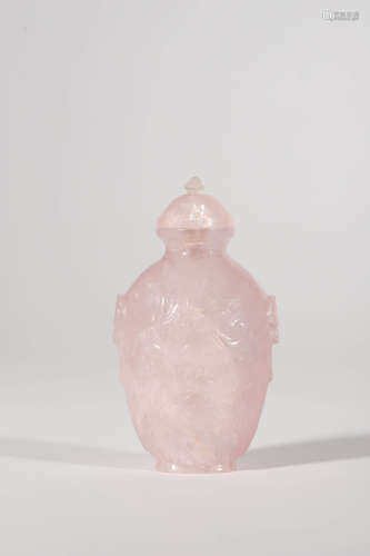 Relief-Decorated Pink Quartz Snuff Bottle