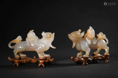 Pair of Carved Jade Boy Figures