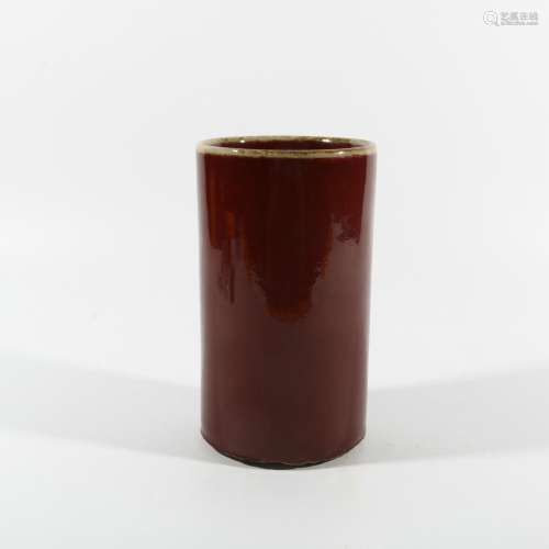 Red Glaze Porcelain Brush Pot, China