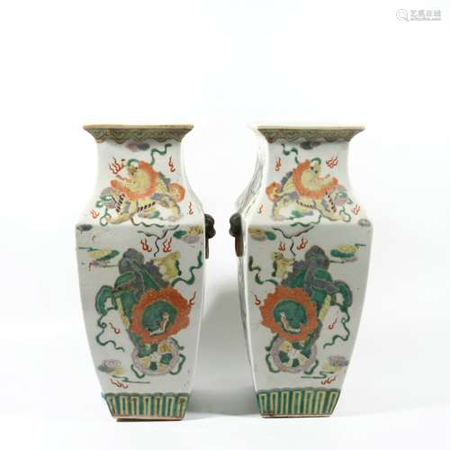 Verte Famille Porcelain Lion Square Bottle, China